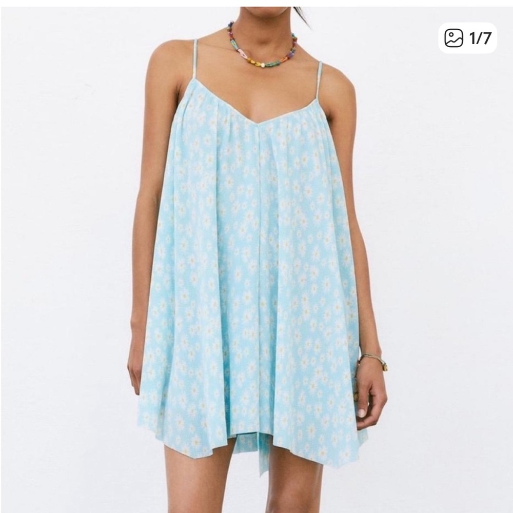 Zara Floral Print Plisse Swing Babydoll Dress, M, NWT